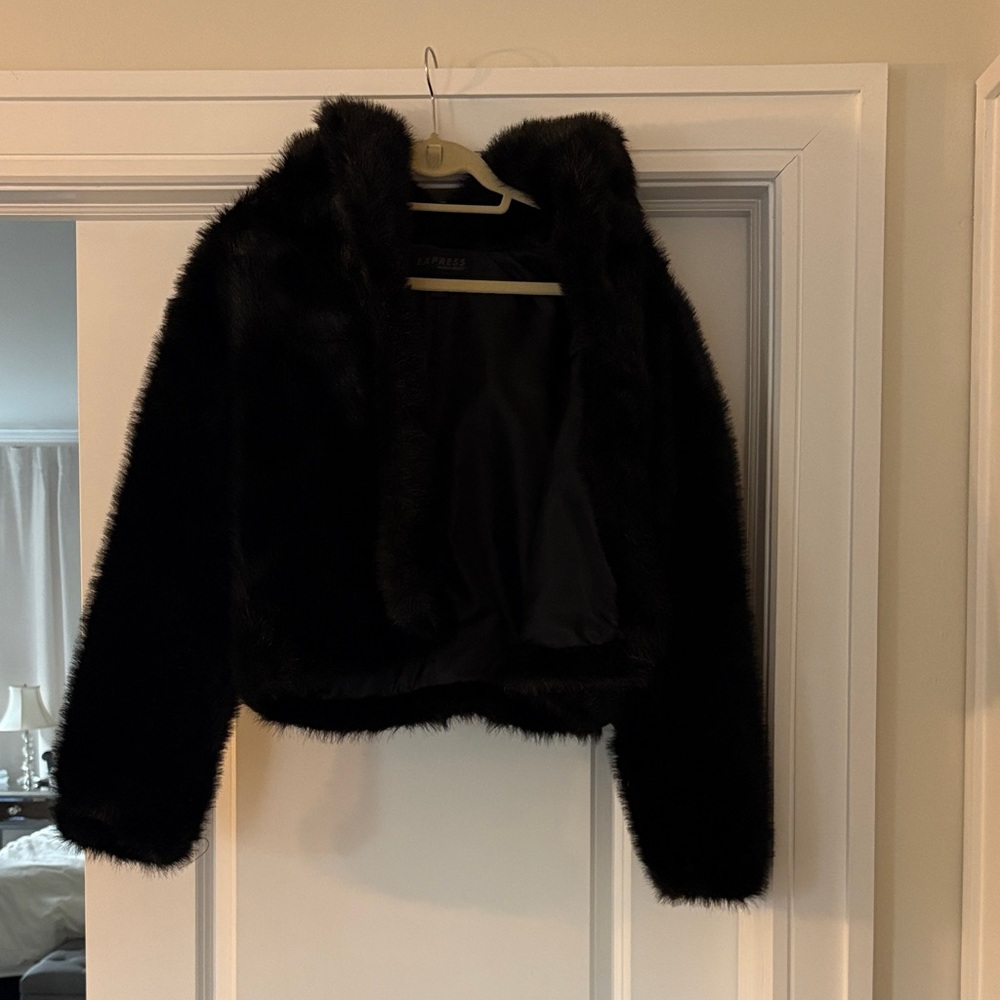 Express Black Faux Fur Coat